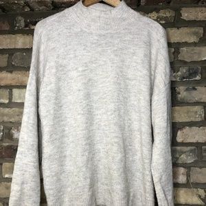 Mock Turtleneck Sweater Grey Pink Tapered Sleeve Soft